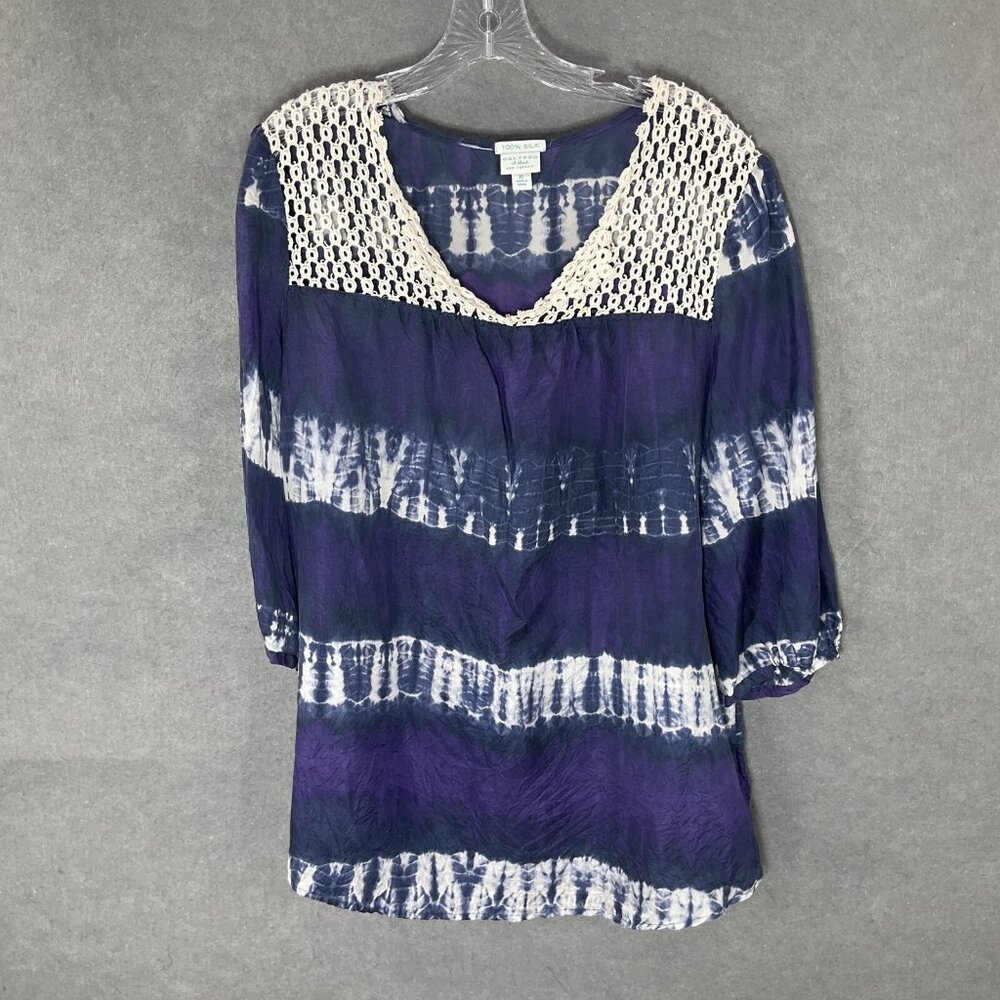 Calypso‎ St. Barth Top Womens XL 100% Silk Crochet Neckline Lightweight Vacation
